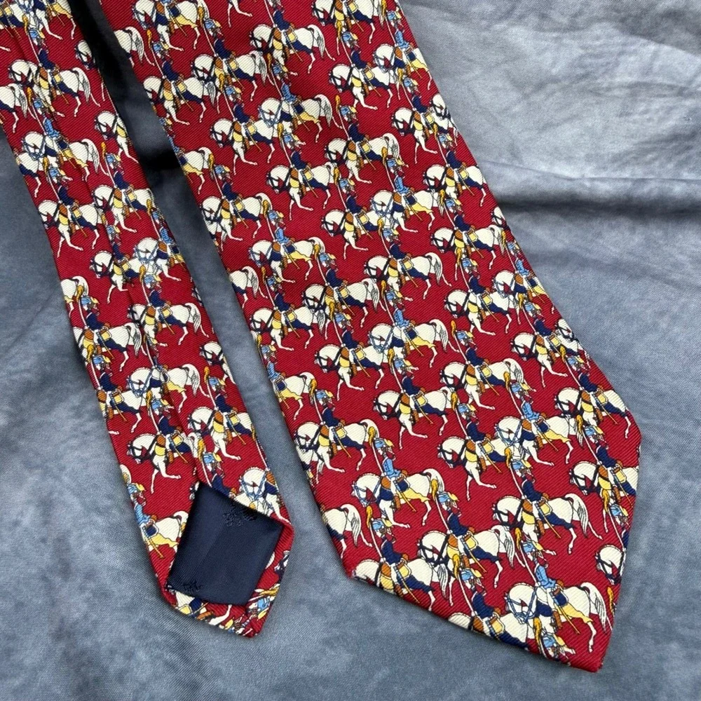 Brooks Brothers Makers Mens‎ Red Silk Equestrian Horse Rider Print Necktie Tie